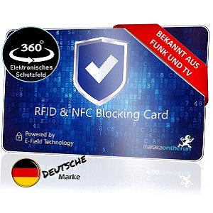 RFID Blocker Karte NFC Schutz kontaktlos bezahlen bankkarte ec karte kreditkarte rfid blocker nfc blocking rfid schutz blocker karte blocking card makakaontherun kontaktlos contactless emv funk nfc störsender schutzkarte schutzhülle