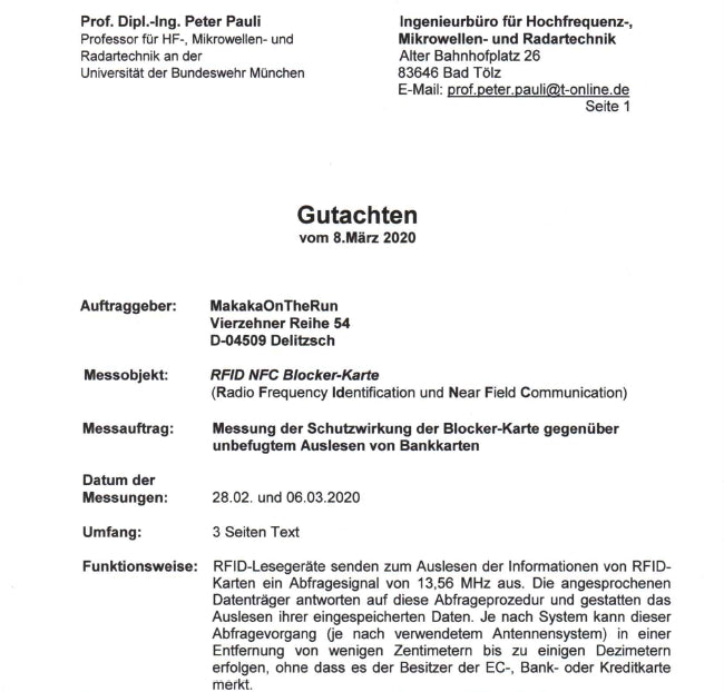 RFID NFC Blocker Karte | DEKRA-geprüft - MakakaOnTheRun RFID Blocker Schutz