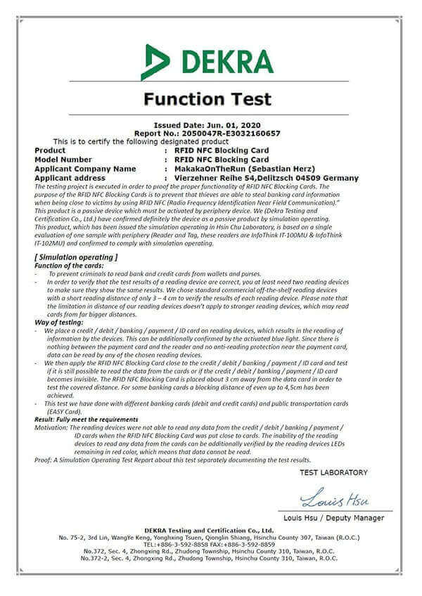 RFID NFC Blocker Karte | DEKRA-geprüft - MakakaOnTheRun