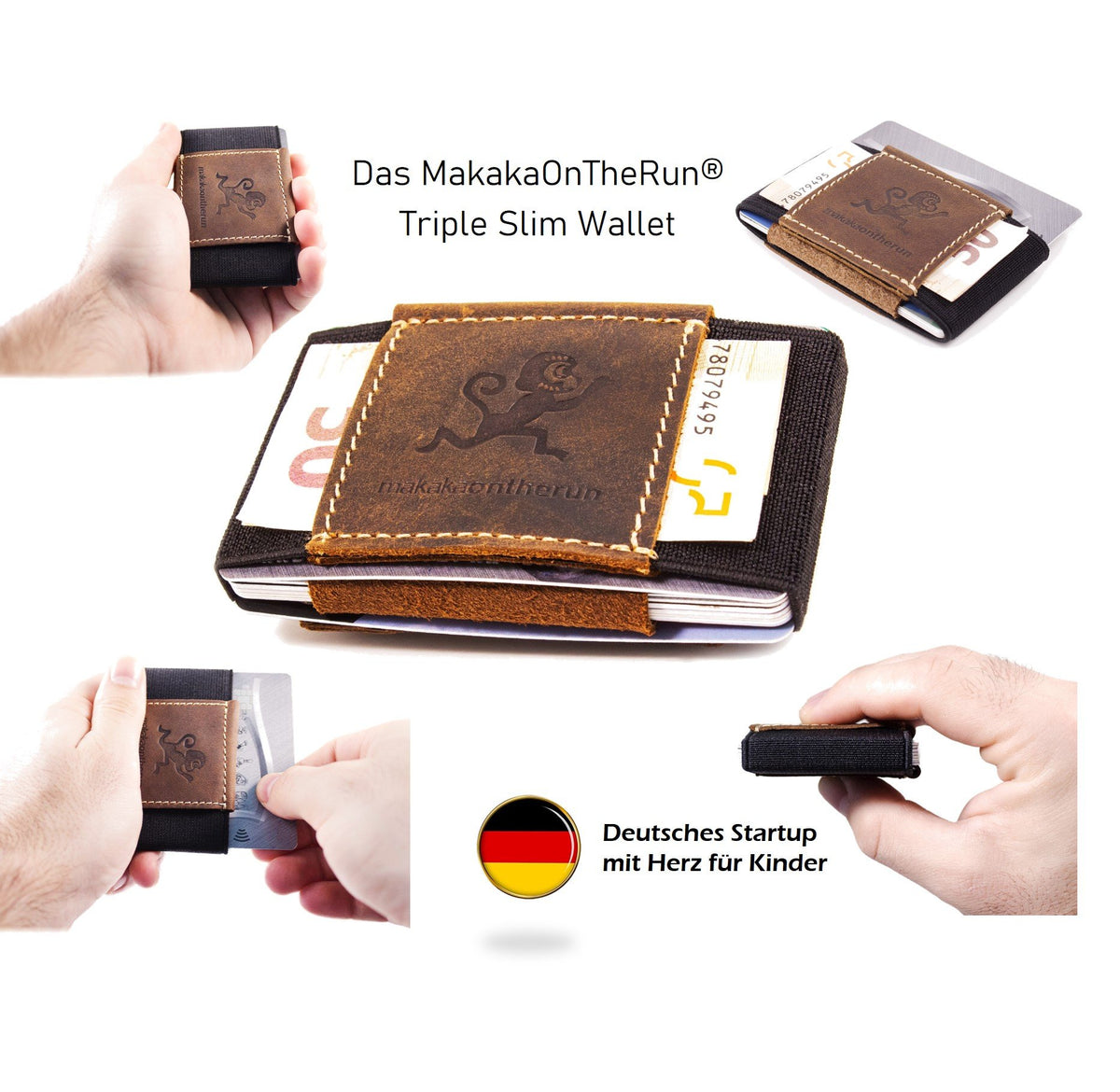 MakakaOnTheRun® &quot;Triple Slim Wallet&quot; | 3 Kartenfächer | Mit und ohne Münzfach - MakakaOnTheRun