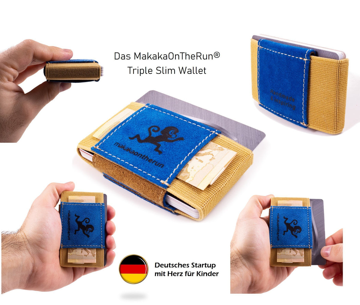 MakakaOnTheRun® &quot;Triple Slim Wallet&quot; | 3 Kartenfächer | Mit und ohne Münzfach - MakakaOnTheRun